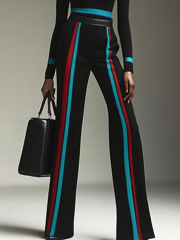 High Waisted Contrast Color Striped Pants Trousers