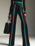 High Waisted Contrast Color Striped Pants Trousers