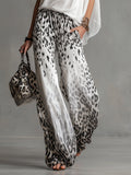 Loose Wide Leg Elasticity Gradient Leopard Pockets Trousers Wide Leg Pants