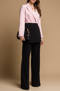 Work Suit Sets Pink Lapel Colorblock Pants Set