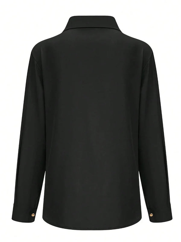 Long Sleeves Loose Buttoned Solid Color Lapel Blouses&Shirts Tops