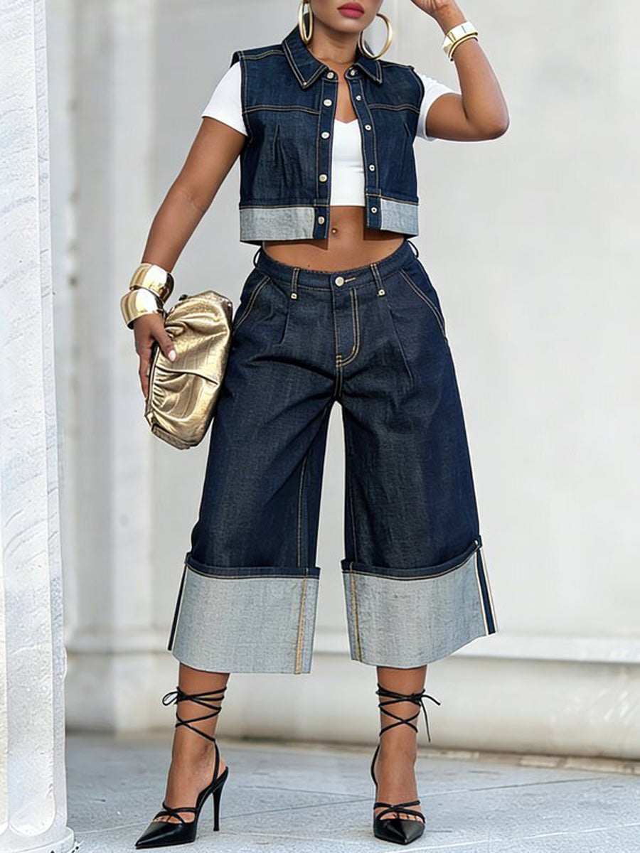 Loose Sleeveless Buttoned Pleated Split-Joint Lapel Vest Outerwear
