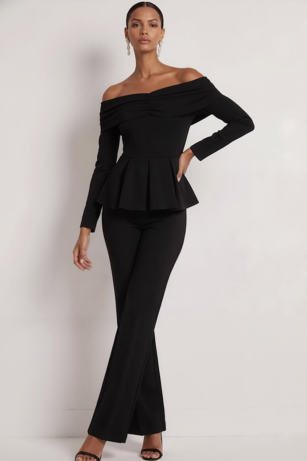 White Party Suit Sets Off the Shoulder Long Sleeve Pants Set