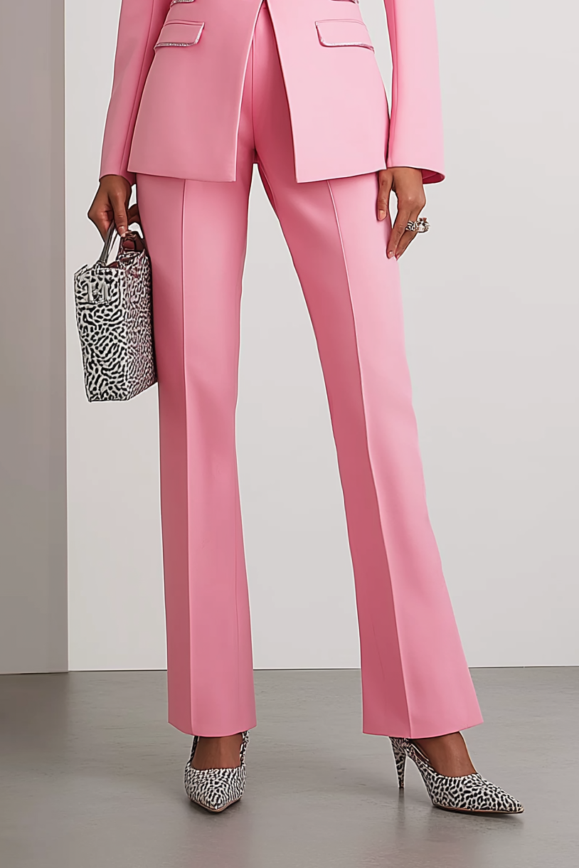 Work Formal Pants Suit Pink Long Sleeve Straight-Leg Blazer Set